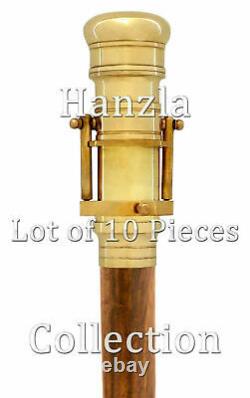 10 Pieces Lot Nautical Brass Telescope Handle Walking Stick Vintage Wooden Cane