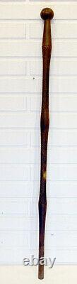 1800's Antique FOLK ART Wooden WALKING STICK Cane CARVED from LIGNUM VITAE Wood