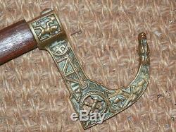 1900c rare Antique Brass Handle-Mining-Machine-Tools Design Wooden Walking Stick