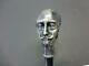1980 Silver Salvador Dali Self-portrait Sculpture Walking Stick Wooden Cane