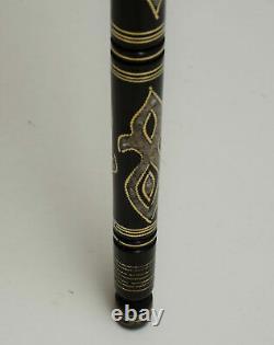 3 Handcrafted Mother of Pearl Inlaid Ebony Wood Stick, Wooden Walking Cane #09