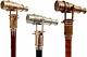 3 Pcs Set Of Telescope Spy Steampunk Brass Victorian Wooden Walking Cane Stick