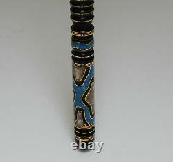 31 Turquoise and Mother of Pearl Inlaid Wooden Walking Stick Cane, Ebony Stick