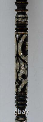 34 Handmade Ebony Wood Walking Cane Stick, Mother of Pearl Inlay Wooden Stick