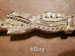 35 Hand Carved Wooden Alligator Crocodile Walking Stick Cane Rare Unique