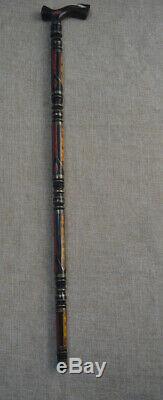 36 Coral & Amber Inlay Wooden Stick, Egyptian Ebony Wood Walking Cane