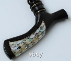 36 Handcrafted Mother of Pearl Inlaid Egyptian Ebony Wooden Walking Cane Stick