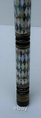 36 Handcrafted Mother of Pearl Inlaid Egyptian Ebony Wooden Walking Cane Stick