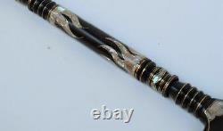 36 Handmade Ebony Wood Walking Cane Stick, Mother of Pearl Inlay Wooden Stick