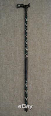 36 Malachite & Mother of Pearl Inlaid Ebony Wooden Handmade Walking Cane Stick