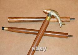 36 wooden stick Brass walking stick fish style handle cane shaft good gift USA