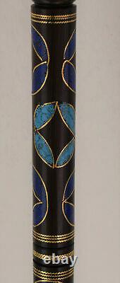 37.7 Lapis and Turquoise Inlaid Ebony Wooden Handmade Walking Cane Stick