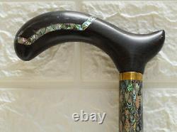 37 Handcrafted Wood Walking Cane, Mother of Pearl Inlay ebony Wooden Stick Cane