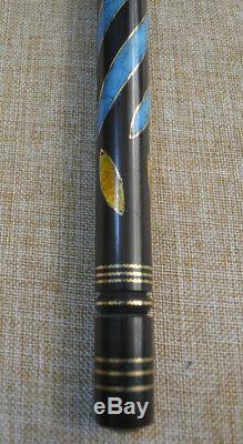 37 Turquoise & Amber Inlaid Wooden Stick, Egyptian Ebony Wood Walking Cane