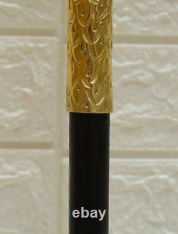 39 Wooden Walking Stick with Gold Brass Handle Ebony Wood Walking Cane Stick