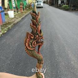 48 Hand Carved Teak Walking Stick Wooden Cane Naga Snake Collectible Buddhism