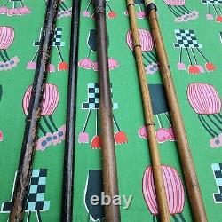 5 X ANTIQUE wooden walking stick canes horn STERLING SILVER ETC handles -B22