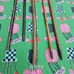 5 X ANTIQUE wooden walking stick canes horn STERLING SILVER ETC handles -B22