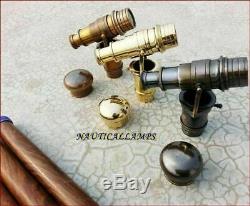 ANTIQUE Brass Telescope HANDLE SOLID Lot-3 Solid WOODEN WALKING CANE / STICK