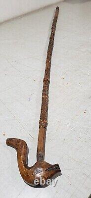 ANTIQUE HAND CARVED WOOD CANE WALKING STICK With MANY CARVINGS OF ANIMALS BIRDS ET