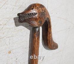 ANTIQUE HAND CARVED WOOD CANE WALKING STICK With MANY CARVINGS OF ANIMALS BIRDS ET