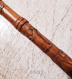 ANTIQUE HAND CARVED WOOD CANE WALKING STICK With MANY CARVINGS OF ANIMALS BIRDS ET