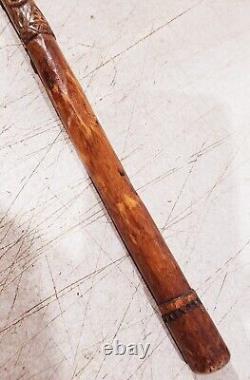 ANTIQUE HAND CARVED WOOD CANE WALKING STICK With MANY CARVINGS OF ANIMALS BIRDS ET