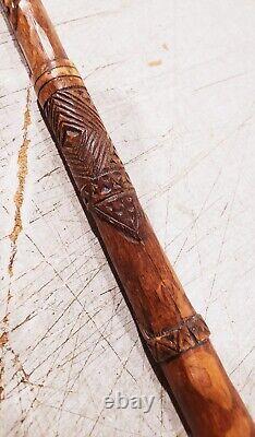 ANTIQUE HAND CARVED WOOD CANE WALKING STICK With MANY CARVINGS OF ANIMALS BIRDS ET