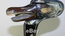 ANTIQUE Hand Carved Hand Paintd DUCK HEAD withOPEN MOUTH Wooden Cane WALKING STICK
