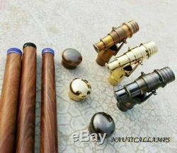 ANTIQUE SET OF 3PCS STEAMPUNK TELESCOPE Brass Vintage Walking Stick Cane Wooden