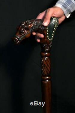Adam Art Wooden Cane Walking Stick Horse with Saddle Wood & Leather Work