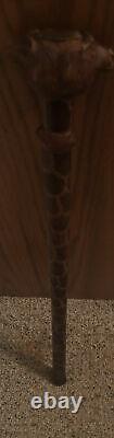 African American hand carved wooden folk art cane walking stick Llama