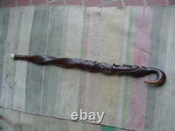 African Head Walking stick Wooden Cane Hand made carved face Wall Art Man Cave