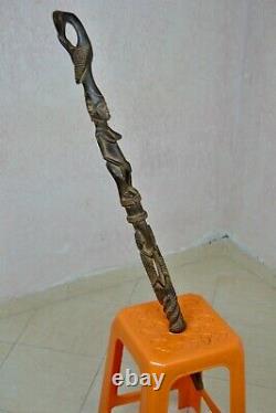 African Tribal Leader Walking Stick Handmade Carved Wooden Cane Antique ART