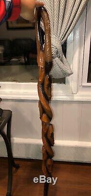 African Walking stick Wooden Cane Hand made carved face Man head Africa