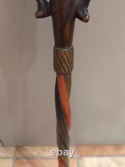 African Wooden Carved Walking Stick / Cane / Elephant