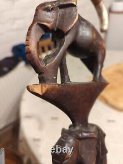 African Wooden Carved Walking Stick / Cane / Elephant