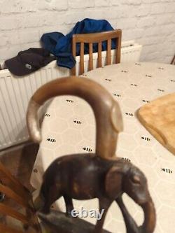 African Wooden Carved Walking Stick / Cane / Elephant