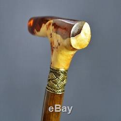 Amber style Hybrid Burl Handle Wooden Handmade Cane Walking Stick Unique # 4