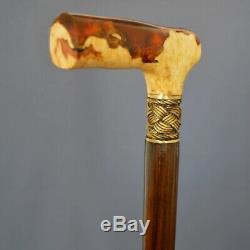 Amber style Hybrid Burl Handle Wooden Handmade Cane Walking Stick Unique # 7