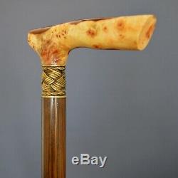 Amber style Hybrid Burl Handle Wooden Handmade Cane Walking Stick Unique # 8