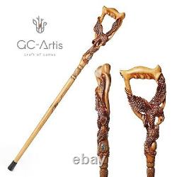 American Eagle Hand Carved Wooden Walking Cane Stick for men Ergonomic handle