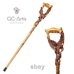 American Eagle Hand Carved Wooden Walking Cane Stick for men Ergonomic handle