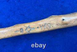 Antique 1796-1870 Masonic Hand Carved Wood Walking Stick Freemason Folk Art Cane