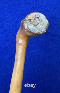 Antique 1796-1870 Masonic Hand Carved Wood Walking Stick Freemason Folk Art Cane