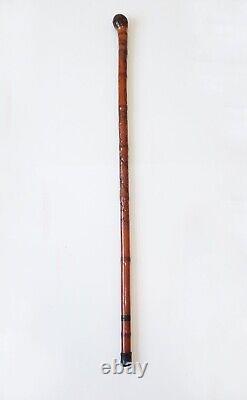 Antique 1800's Asian Hand Carved Bamboo Wooden Cane Walking Stick Japanese READ