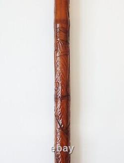 Antique 1800's Asian Hand Carved Bamboo Wooden Cane Walking Stick Japanese READ