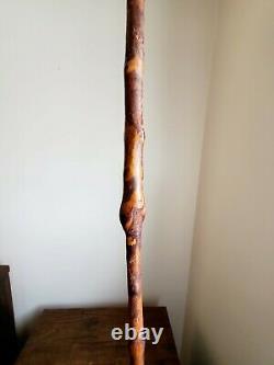 Antique 1800's Hand Carved Owl Glass Eyes Folk Art Wooden Walking Stick Cane