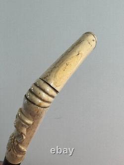 Antique 1900 hand carved wooden German walking stick cane hand leaf grape WOW