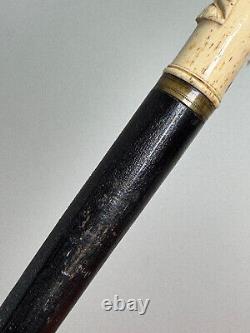 Antique 1900 hand carved wooden German walking stick cane hand leaf grape WOW